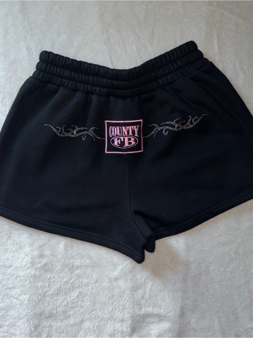 Women's FB County Black Logo Shorts with Pink Accents and jewels NEW